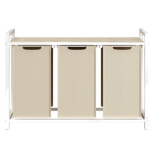 Panier à Linge 3 Compartiments, Avec Étagère De Rangement, Sac Amovible, 3 X 40 L, Beige