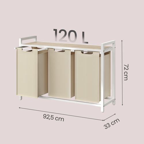 Panier à Linge 3 Compartiments, Avec Étagère De Rangement, Sac Amovible, 3 X 40 L, Beige