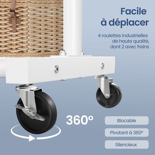 Portemanteau Sur Roulettes, Portant à Vêtements Robuste, Charge 50 Kg, Chambre, Blanc