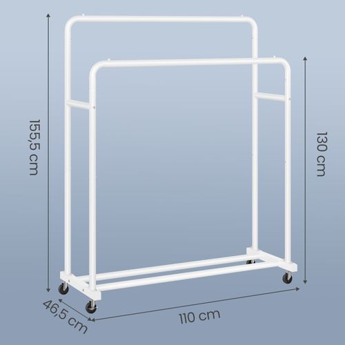 Portemanteau Sur Roulettes, Portant à Vêtements Robuste, Charge 90 Kg, Chambre, Blanc