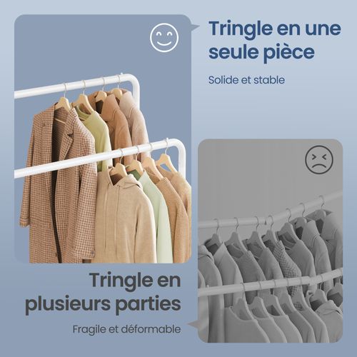 Portemanteau Sur Roulettes, Portant à Vêtements Robuste, Charge 90 Kg, Chambre, Blanc