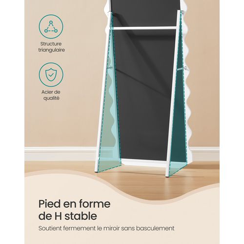 Miroir Complet, 160 X 50 Cm, Pied Pleine Longueur Ondulé Irrégulier , Cadre En Mdf,blanc Nuage