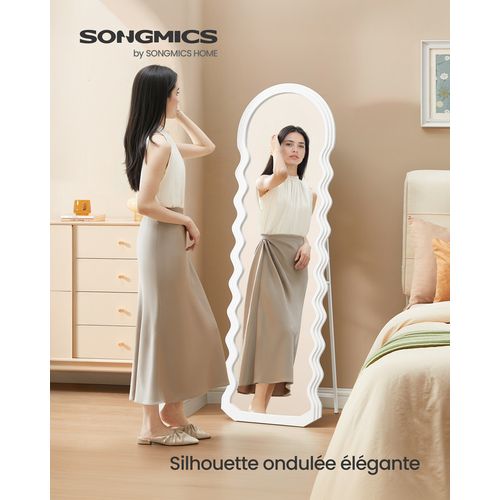 Miroir Complet, 160 X 50 Cm, Pied Pleine Longueur Ondulé Irrégulier , Cadre En Mdf,blanc Nuage