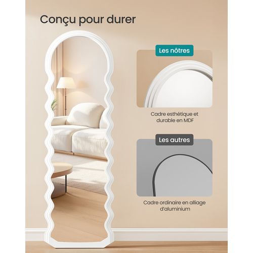 Miroir Complet, 160 X 50 Cm, Pied Pleine Longueur Ondulé Irrégulier , Cadre En Mdf,blanc Nuage