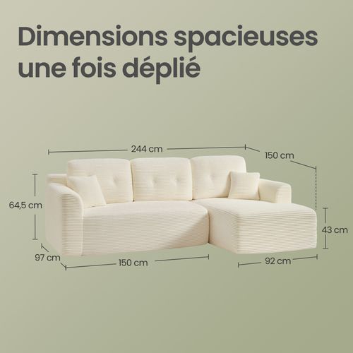 Canapé D’angle Compressé 244 Cm, Blanc