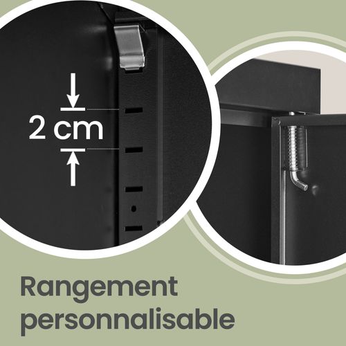 Armoire Pour Bureau, Atelier, Garage, Avec 5 Étagères Et 4 Portes, Étagères Réglables, Noir