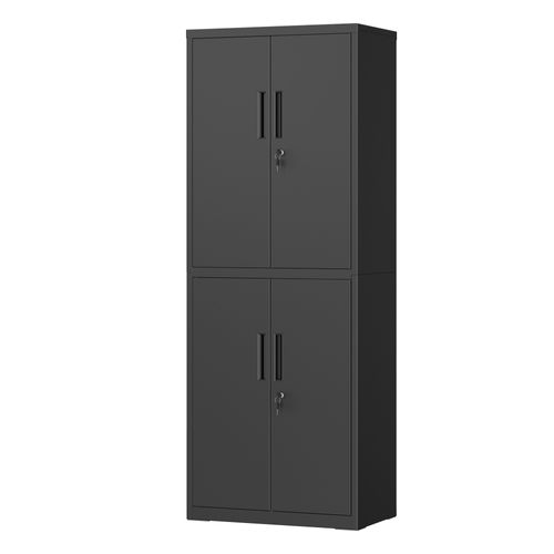 Armoire Pour Bureau, Atelier, Garage, Avec 5 Étagères Et 4 Portes, Étagères Réglables, Noir