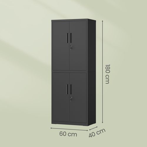 Armoire Pour Bureau, Atelier, Garage, Avec 5 Étagères Et 4 Portes, Étagères Réglables, Noir