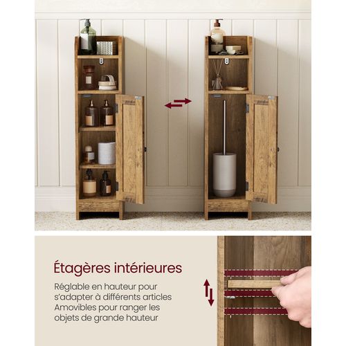 Meuble De Salle De Bain, Étagères Réglables, 20 X 18 X 80 Cm, Marron Miel