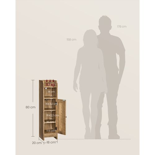 Meuble De Salle De Bain, Étagères Réglables, 20 X 18 X 80 Cm, Marron Miel