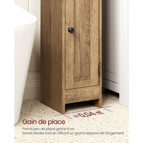 Meuble De Salle De Bain, Étagères Réglables, 20 X 18 X 80 Cm, Marron Miel