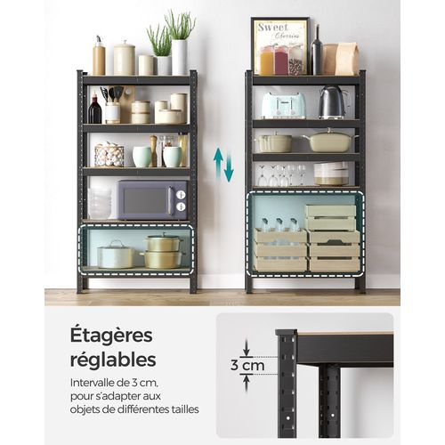 Étagère De Rangement à 5 Niveaux, Lot De 2, 30 X 75 X 150 Cm, Capacité 650 Kg, Noir