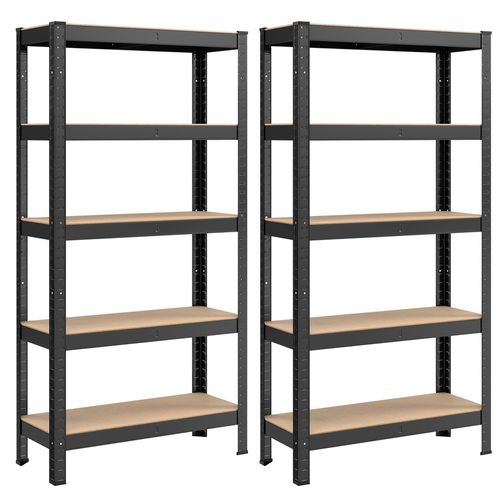 Étagère De Rangement à 5 Niveaux, Lot De 2, 30 X 75 X 150 Cm, Capacité 650 Kg, Noir