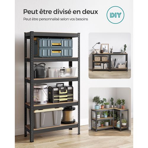 Étagère De Rangement à 5 Niveaux, Lot De 2, 30 X 75 X 150 Cm, Capacité 650 Kg, Noir