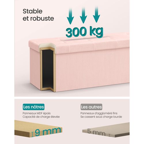 Banc De Rangement, 38 X 110 X 38 Cm, Rose Bonbon