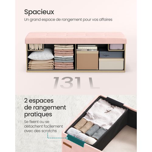 Banc De Rangement, 38 X 110 X 38 Cm, Rose Bonbon