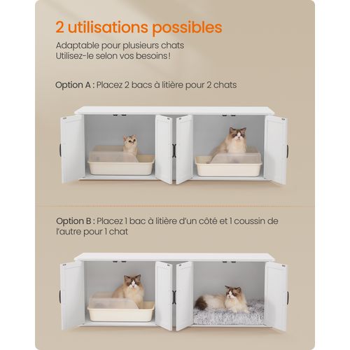 Cache-litière Pour 2 Chats, Entrée Frontale, 145,6 X 48,5 X 50 Cm, Blanc Nuage