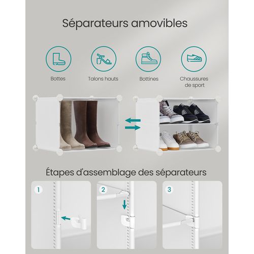 Rangement Pour Chaussures à 12 Compartiments, Pour 48 Paires, Modulable, Blanc Nuage