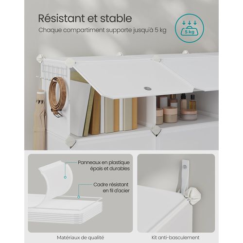 Rangement Pour Chaussures à 12 Compartiments, Pour 48 Paires, Modulable, Blanc Nuage