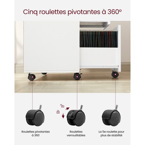 Caisson, Support D'imprimante Bureau, Avec 3 Tiroirs, Compartiments Ouverts, Blanc Boisé