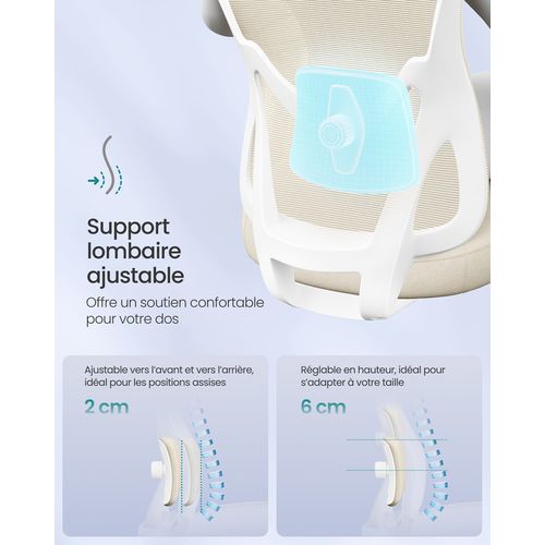 Chaise De Bureau Ergonomique, Supporte Jusqu’à 150 Kg, Hauteur Réglable, Beige Sable