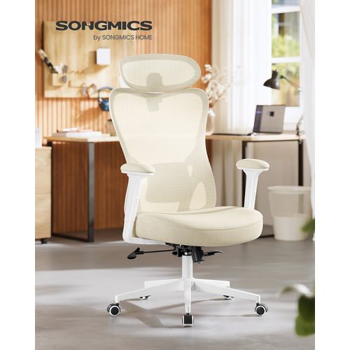 Chaise De Bureau Ergonomique, Supporte Jusqu’à 150 Kg, Hauteur Réglable, Beige Sable