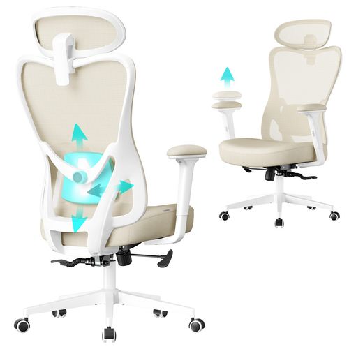Chaise De Bureau Ergonomique, Supporte Jusqu’à 150 Kg, Hauteur Réglable, Beige Sable