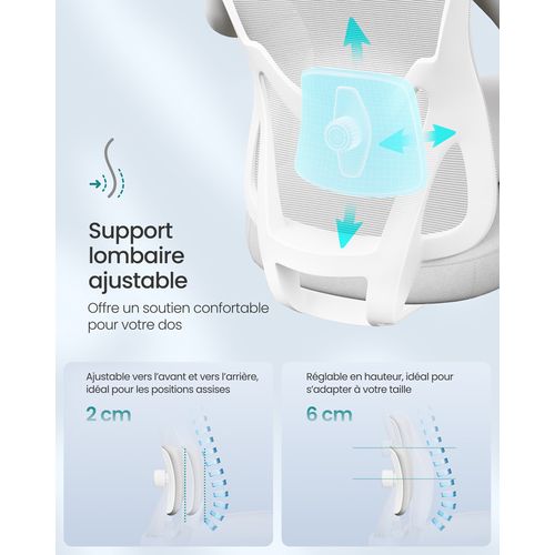 Chaise De Bureau Ergonomique, Supporte Jusqu’à 150 Kg, Hauteur Réglable, Gris Tourterelle