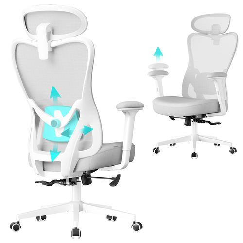 Chaise De Bureau Ergonomique, Supporte Jusqu’à 150 Kg, Hauteur Réglable, Gris Tourterelle