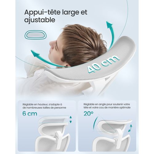 Chaise De Bureau Ergonomique, Supporte Jusqu’à 150 Kg, Hauteur Réglable, Gris Tourterelle