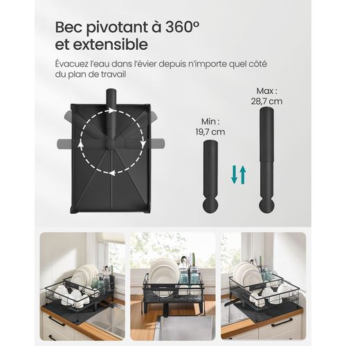 Égouttoir à Vaisselle, Bec Rotatif 360° Et Extensible, 31-56 X 42 X 20 Cm, Noir D’encre