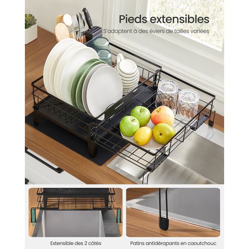 Égouttoir à Vaisselle, Bec Rotatif 360° Et Extensible, 31-56 X 42 X 20 Cm, Noir D’encre