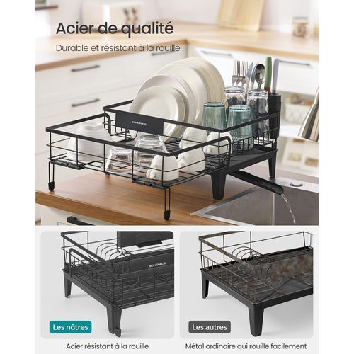 Égouttoir à Vaisselle, Bec Rotatif 360° Et Extensible, 31-56 X 42 X 20 Cm, Noir D’encre