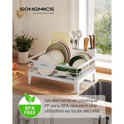 Égouttoir à Vaisselle, Organisateur De Plan De Travail, Bac D’égouttement, Porte-couverts, Blanc