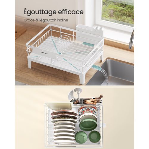 Égouttoir à Vaisselle, Organisateur De Plan De Travail, Bac D’égouttement, Porte-couverts, Blanc