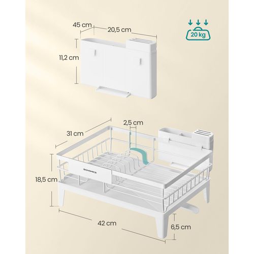 Égouttoir à Vaisselle, Organisateur De Plan De Travail, Bac D’égouttement, Porte-couverts, Blanc