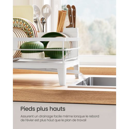 Égouttoir à Vaisselle, Organisateur De Plan De Travail, Bac D’égouttement, Porte-couverts, Blanc