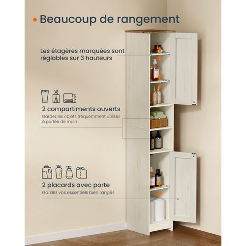 Meuble De Salle De Bain Haut, Toolless Assemblage Sans Outils, Réglables, 30 X 30 X 170 Cm, Blanc