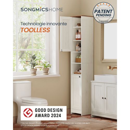 Meuble De Salle De Bain Haut, Toolless Assemblage Sans Outils, Réglables, 30 X 30 X 170 Cm, Blanc