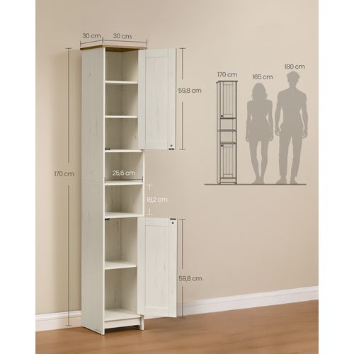 Meuble De Salle De Bain Haut, Toolless Assemblage Sans Outils, Réglables, 30 X 30 X 170 Cm, Blanc