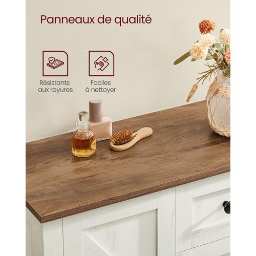 Meuble De Rangement, Armoire Salle De Bain, Avec 4 Tiroirs, Étagère Réglable, Blanc Rustique