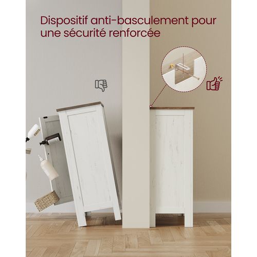 Meuble De Rangement, Armoire Salle De Bain, Avec 4 Tiroirs, Étagère Réglable, Blanc Rustique