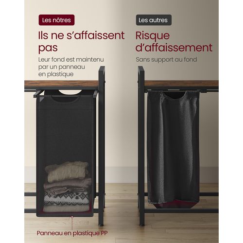 Panier à Linge, 5 Sacs Amovibles, 5 X 40 L, 143,5 X 33 X 72 Cm, Noir D'encre Et Marron Rustique