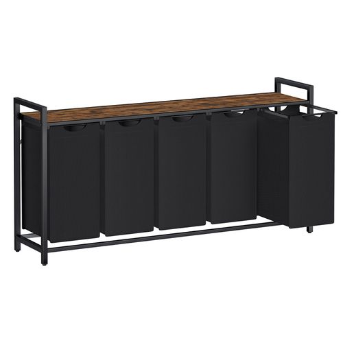 Panier à Linge, 5 Sacs Amovibles, 5 X 40 L, 143,5 X 33 X 72 Cm, Noir D'encre Et Marron Rustique