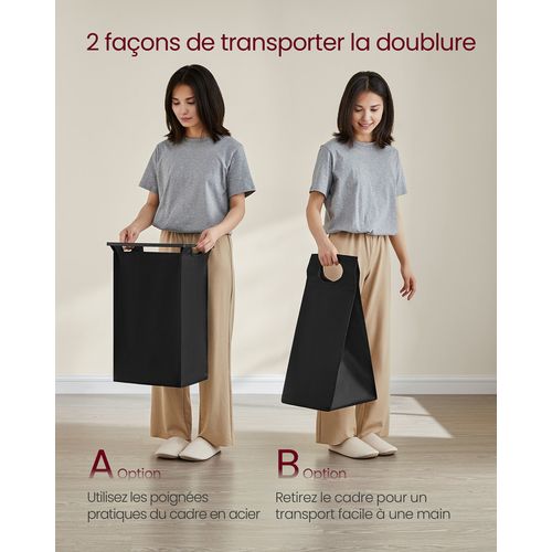 Panier à Linge, 5 Sacs Amovibles, 5 X 40 L, 143,5 X 33 X 72 Cm, Noir D'encre Et Marron Rustique