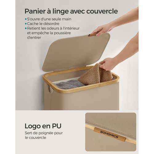 Panier à Linge Mince Avec Couvercle, 90l, Pliable, 42 X 32 X 70,5 Cm, Marron Camel