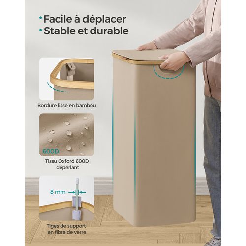 Panier à Linge Mince Avec Couvercle, 90l, Pliable, 42 X 32 X 70,5 Cm, Marron Camel