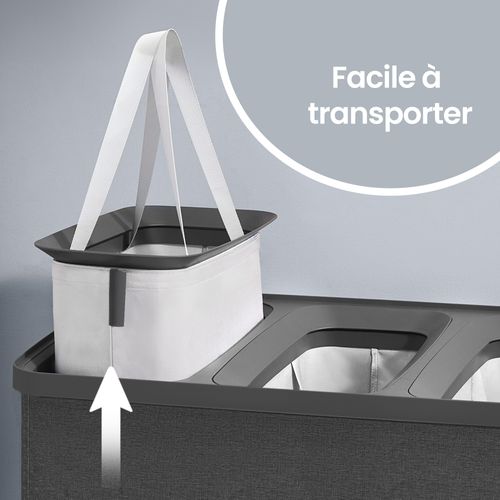 Panier à Linge Sale De 190 L, Avec Couvercle Et Poignées, Sac Interne Amovible, Noir D'encre