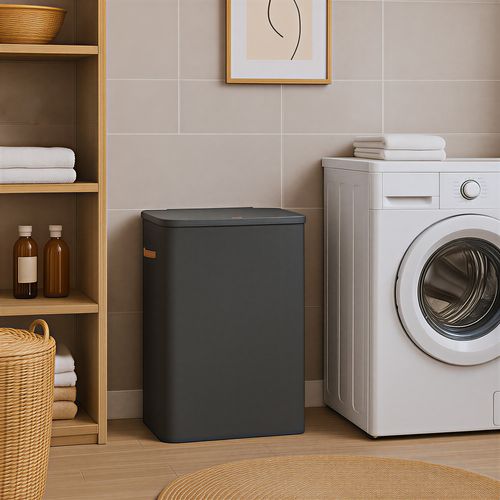 Panier à Linge Sale De 190 L, Avec Couvercle Et Poignées, Sac Interne Amovible, Noir D'encre