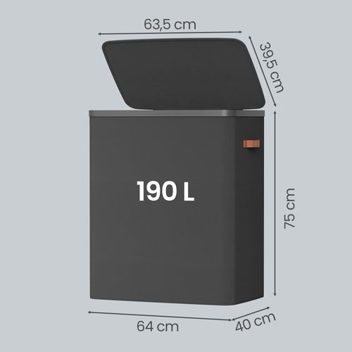 Panier à Linge Sale De 190 L, Avec Couvercle Et Poignées, Sac Interne Amovible, Noir D'encre